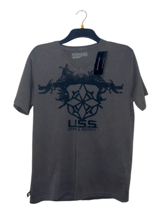 męska koszulka t-shirt resident evil biohazard U.S.S capcom merchandise M ciemno szary v neck