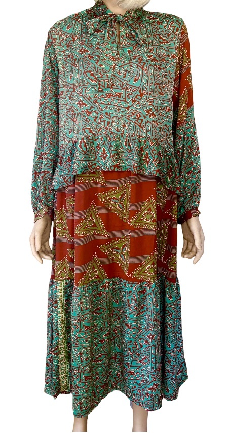 sissel edelbo whisper dress onesize wzorzysta sukienka zielono pomarańczowa