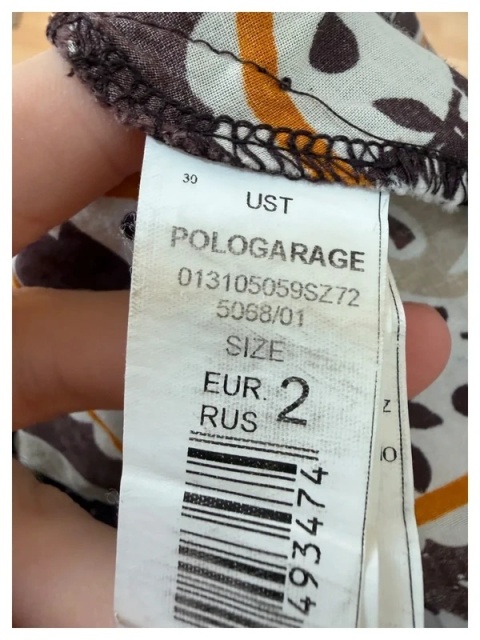 wzorzysta sukienka bawełniana z drewnianymi koralikami polo garage brązowa